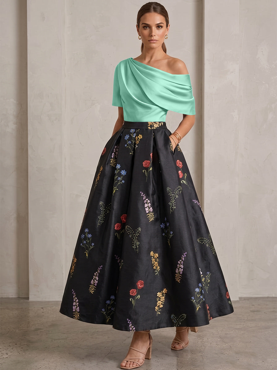 Robe Ligne A/Princesse, Une Épaule, pour mère de la mariée, longueur de la Cheville, Sans Courtes