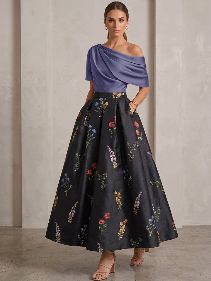 Robe Ligne A/Princesse, Une Épaule, pour mère de la mariée, longueur de la Cheville, Sans Courtes