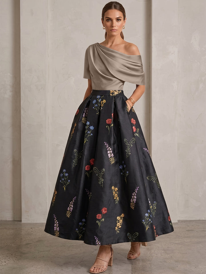 Robe Ligne A/Princesse, Une Épaule, pour mère de la mariée, longueur de la Cheville, Sans Courtes