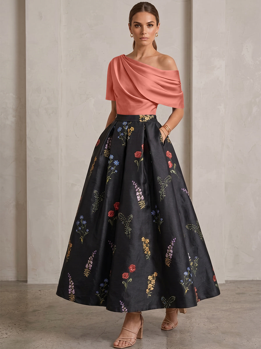 Robe Ligne A/Princesse, Une Épaule, pour mère de la mariée, longueur de la Cheville, Sans Courtes