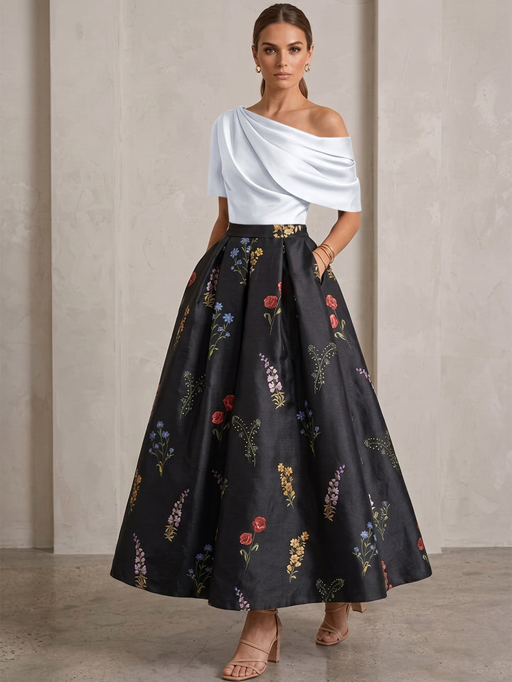 Robe Ligne A/Princesse, Une Épaule, pour mère de la mariée, longueur de la Cheville, Sans Courtes