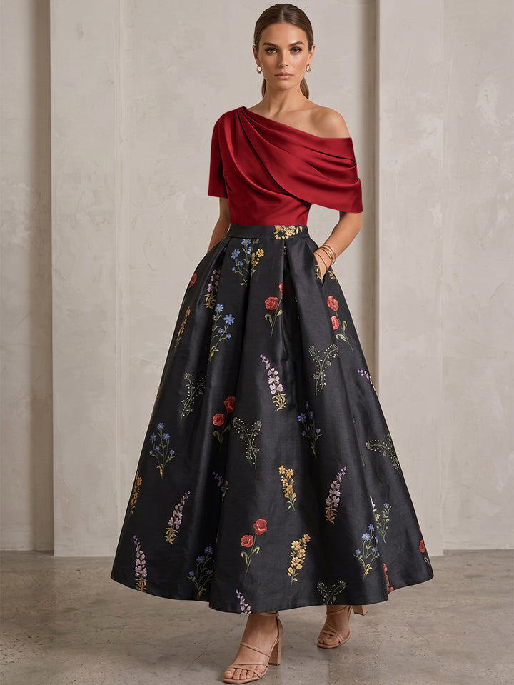 Robe Ligne A/Princesse, Une Épaule, pour mère de la mariée, longueur de la Cheville, Sans Courtes
