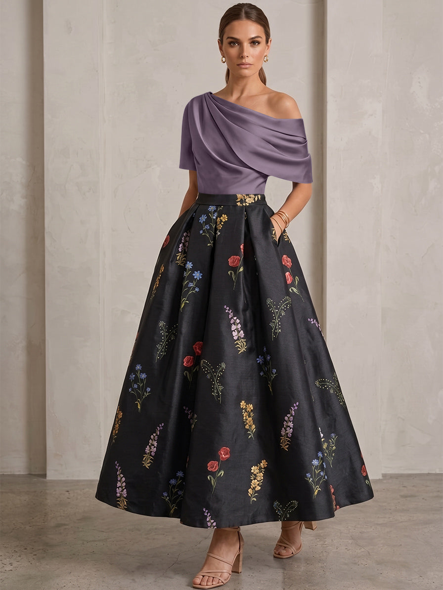 Robe Ligne A/Princesse, Une Épaule, pour mère de la mariée, longueur de la Cheville, Sans Courtes