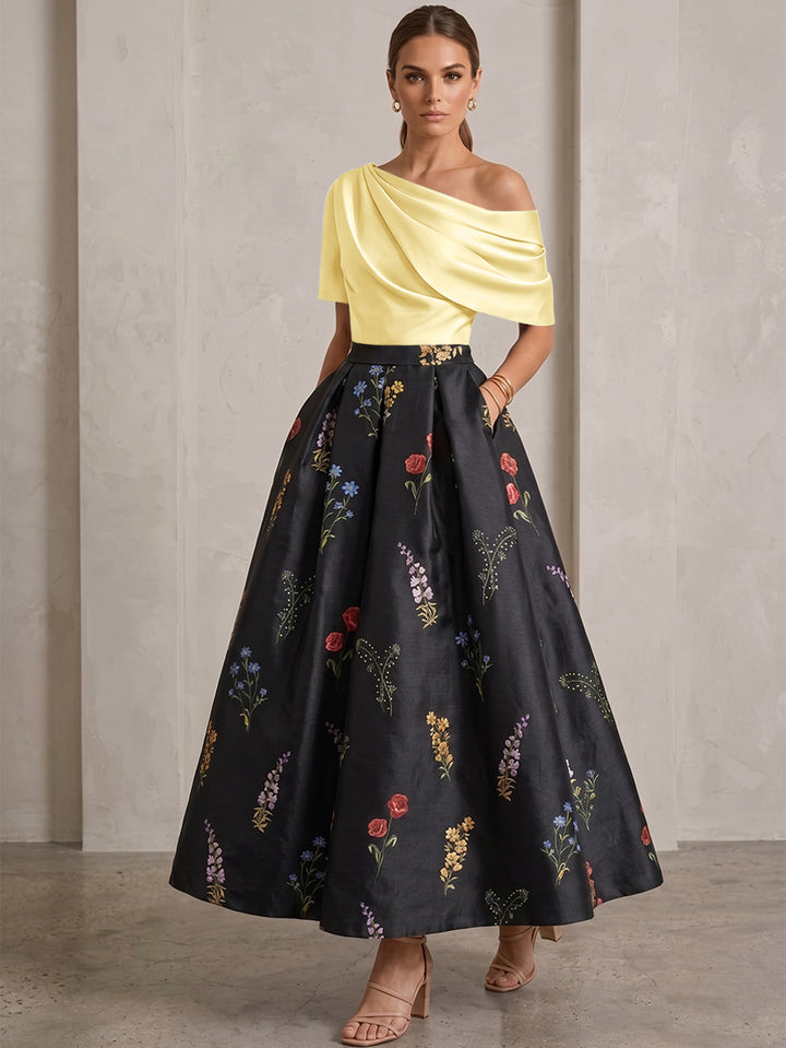 Robe Ligne A/Princesse, Une Épaule, pour mère de la mariée, longueur de la Cheville, Sans Courtes