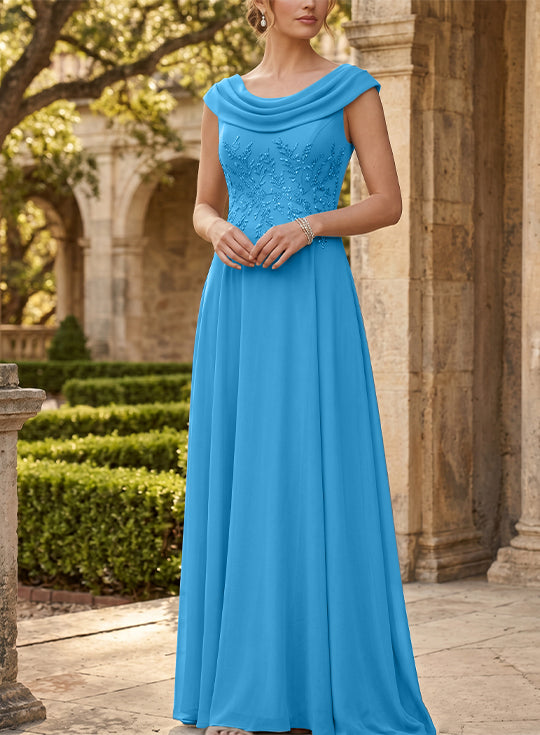 Robe mère de la mariée, Ligne A/Princesse, Col Rond, Mousseline, Sans Manches, Longueur au Sol, Dentelle