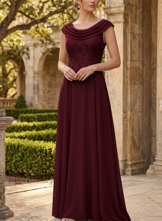 Robe mère de la mariée, Ligne A/Princesse, Col Rond, Mousseline, Sans Manches, Longueur au Sol, Dentelle