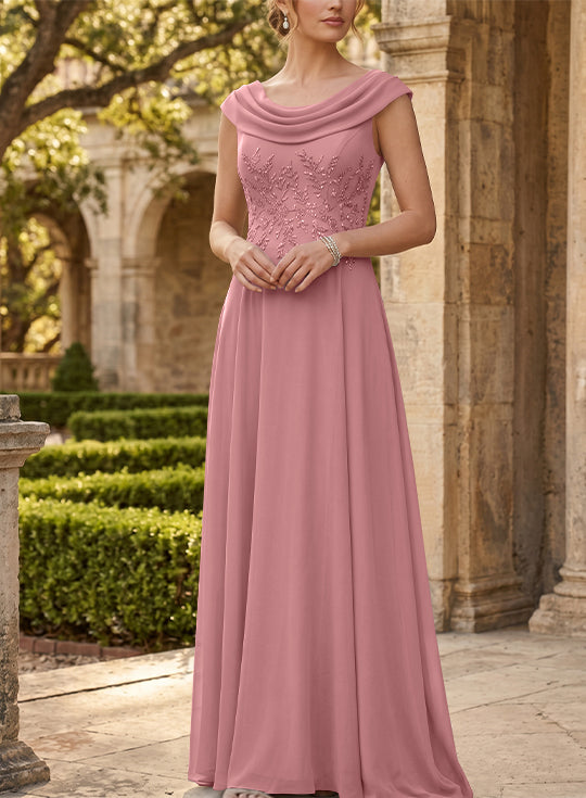 Robe mère de la mariée, Ligne A/Princesse, Col Rond, Mousseline, Sans Manches, Longueur au Sol, Dentelle