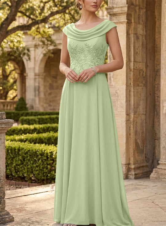 Robe mère de la mariée, Ligne A/Princesse, Col Rond, Mousseline, Sans Manches, Longueur au Sol, Dentelle
