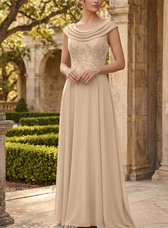Robe mère de la mariée, Ligne A/Princesse, Col Rond, Mousseline, Sans Manches, Longueur au Sol, Dentelle