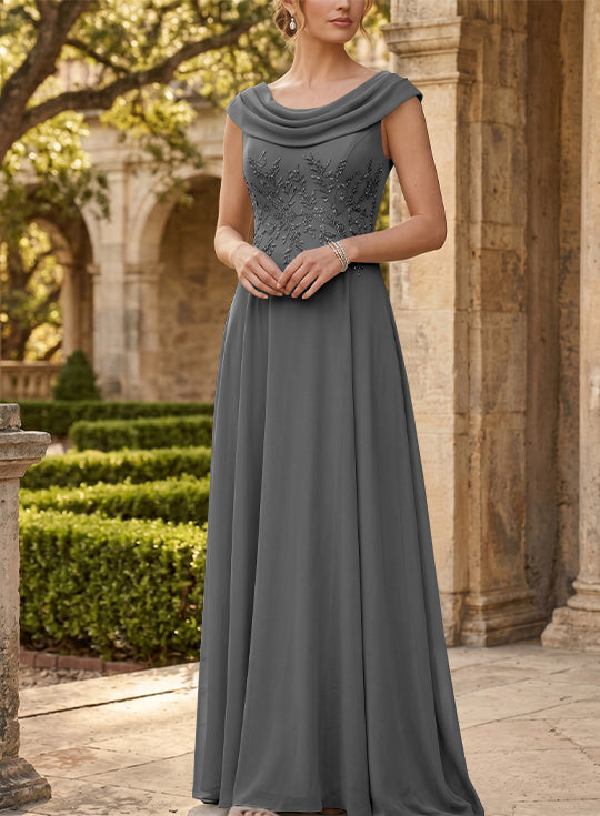 Robe mère de la mariée, Ligne A/Princesse, Col Rond, Mousseline, Sans Manches, Longueur au Sol, Dentelle