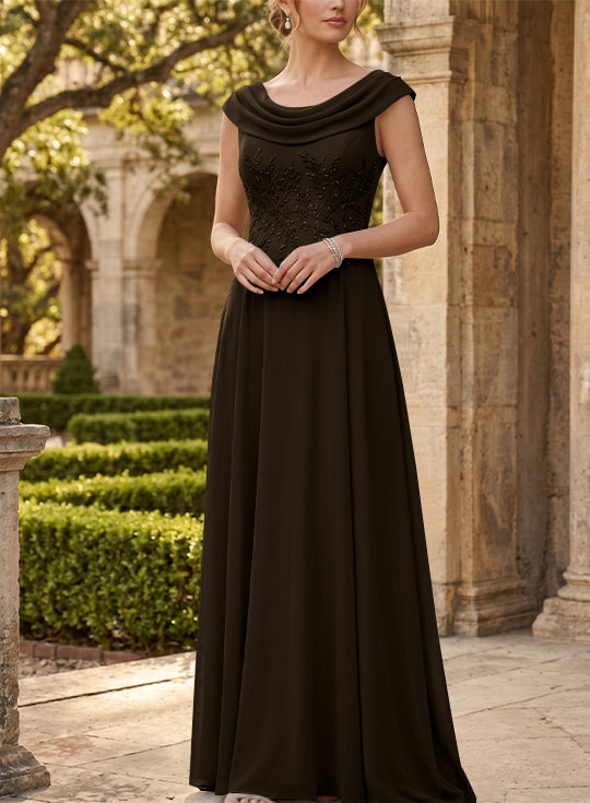 Robe mère de la mariée, Ligne A/Princesse, Col Rond, Mousseline, Sans Manches, Longueur au Sol, Dentelle