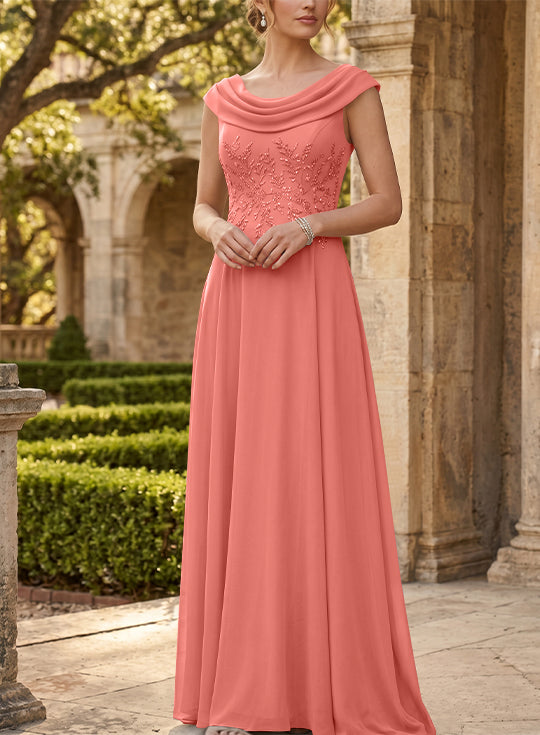 Robe mère de la mariée, Ligne A/Princesse, Col Rond, Mousseline, Sans Manches, Longueur au Sol, Dentelle