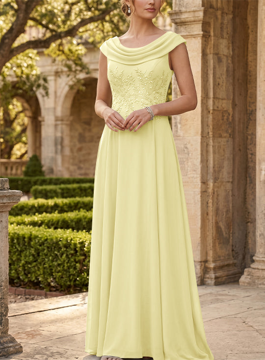 Robe mère de la mariée, Ligne A/Princesse, Col Rond, Mousseline, Sans Manches, Longueur au Sol, Dentelle