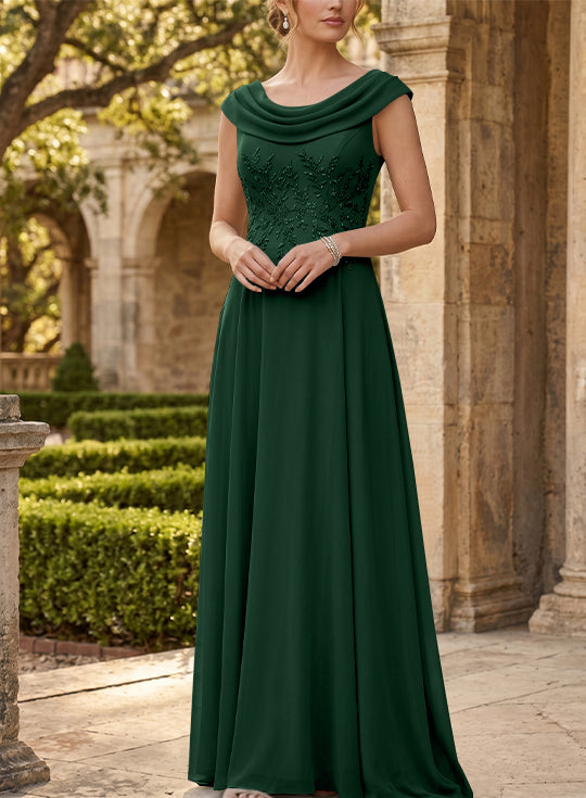 Robe mère de la mariée, Ligne A/Princesse, Col Rond, Mousseline, Sans Manches, Longueur au Sol, Dentelle
