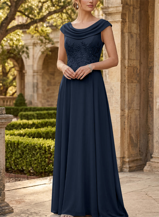 Robe mère de la mariée, Ligne A/Princesse, Col Rond, Mousseline, Sans Manches, Longueur au Sol, Dentelle