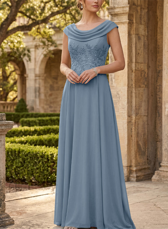 Robe mère de la mariée, Ligne A/Princesse, Col Rond, Mousseline, Sans Manches, Longueur au Sol, Dentelle
