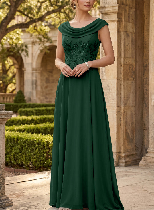 Robe mère de la mariée, Ligne A/Princesse, Col Rond, Mousseline, Sans Manches, Longueur au Sol, Dentelle