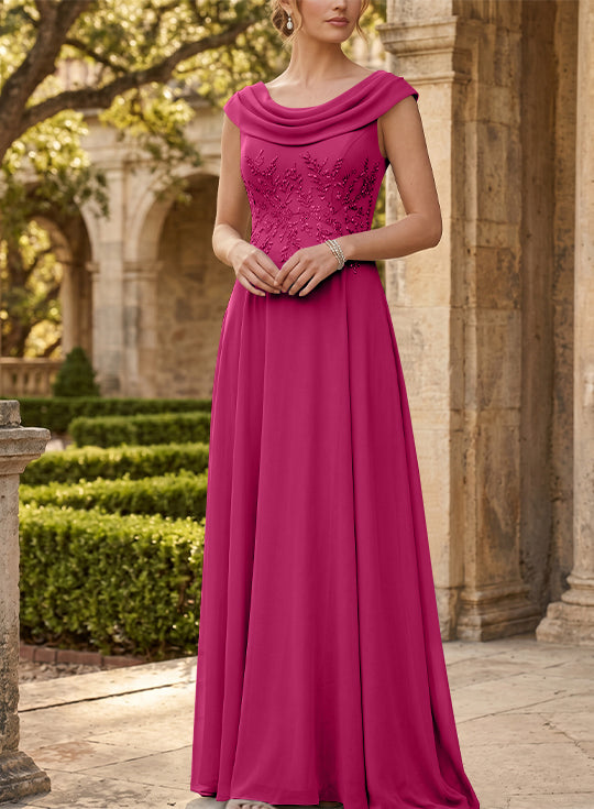 Robe mère de la mariée, Ligne A/Princesse, Col Rond, Mousseline, Sans Manches, Longueur au Sol, Dentelle