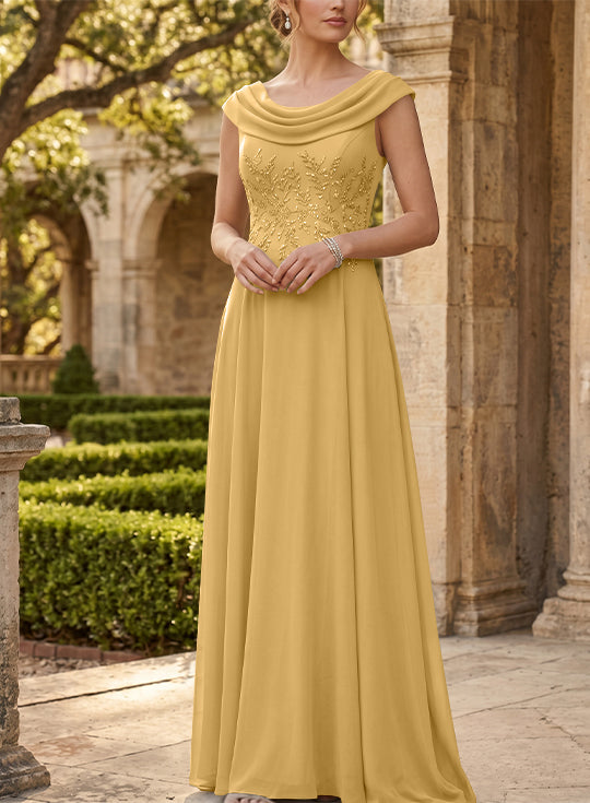 Robe mère de la mariée, Ligne A/Princesse, Col Rond, Mousseline, Sans Manches, Longueur au Sol, Dentelle