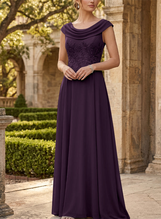 Robe mère de la mariée, Ligne A/Princesse, Col Rond, Mousseline, Sans Manches, Longueur au Sol, Dentelle