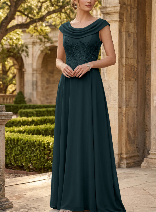 Robe mère de la mariée, Ligne A/Princesse, Col Rond, Mousseline, Sans Manches, Longueur au Sol, Dentelle