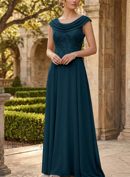 Robe mère de la mariée, Ligne A/Princesse, Col Rond, Mousseline, Sans Manches, Longueur au Sol, Dentelle