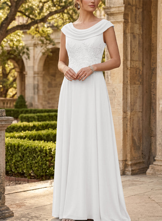 Robe mère de la mariée, Ligne A/Princesse, Col Rond, Mousseline, Sans Manches, Longueur au Sol, Dentelle