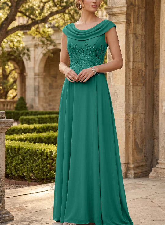 Robe mère de la mariée, Ligne A/Princesse, Col Rond, Mousseline, Sans Manches, Longueur au Sol, Dentelle