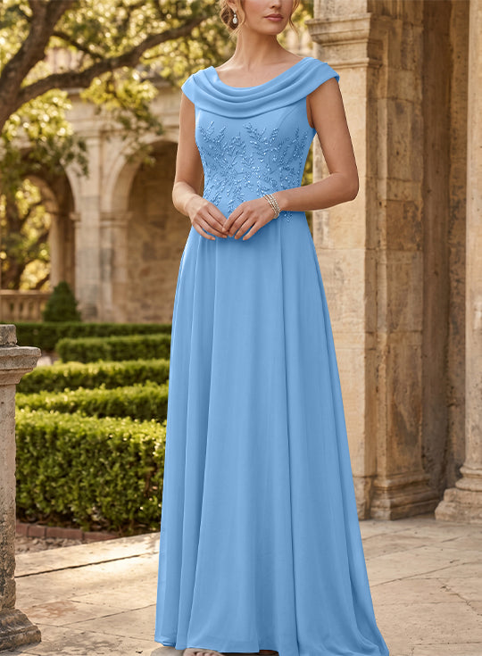 Robe mère de la mariée, Ligne A/Princesse, Col Rond, Mousseline, Sans Manches, Longueur au Sol, Dentelle