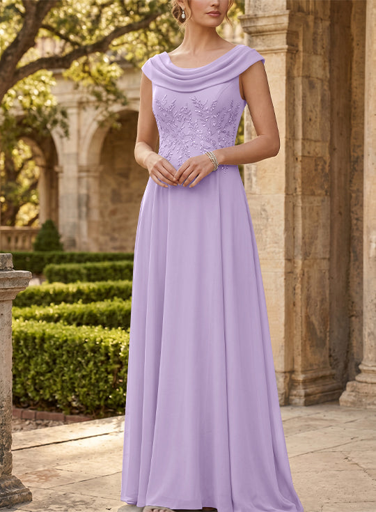 Robe mère de la mariée, Ligne A/Princesse, Col Rond, Mousseline, Sans Manches, Longueur au Sol, Dentelle