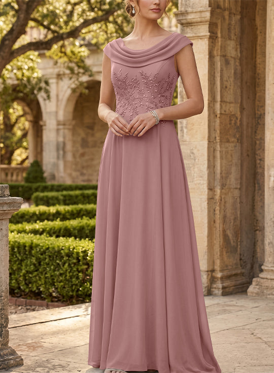 Robe mère de la mariée, Ligne A/Princesse, Col Rond, Mousseline, Sans Manches, Longueur au Sol, Dentelle