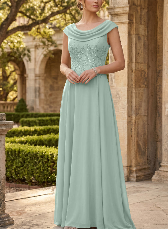 Robe mère de la mariée, Ligne A/Princesse, Col Rond, Mousseline, Sans Manches, Longueur au Sol, Dentelle