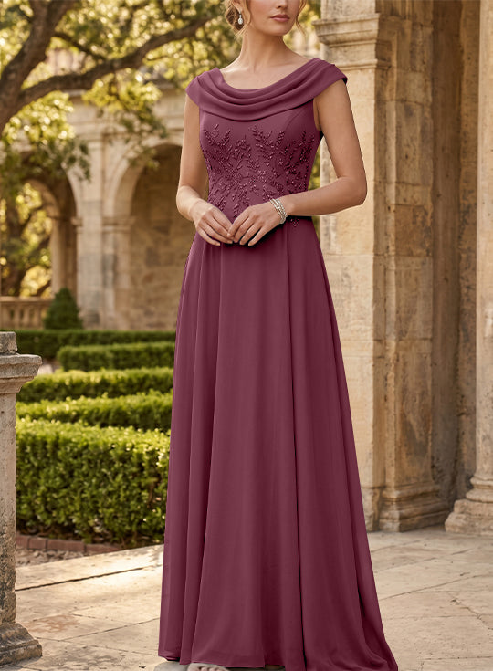 Robe mère de la mariée, Ligne A/Princesse, Col Rond, Mousseline, Sans Manches, Longueur au Sol, Dentelle