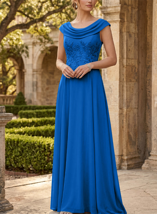 Robe mère de la mariée, Ligne A/Princesse, Col Rond, Mousseline, Sans Manches, Longueur au Sol, Dentelle