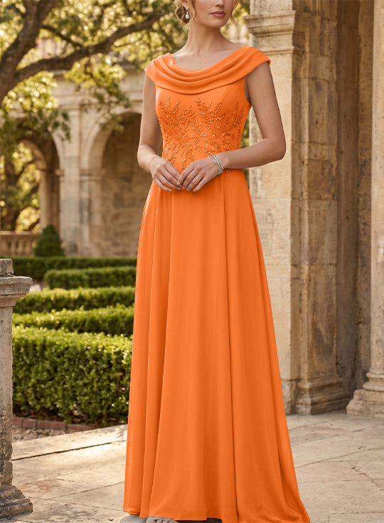 Robe mère de la mariée, Ligne A/Princesse, Col Rond, Mousseline, Sans Manches, Longueur au Sol, Dentelle
