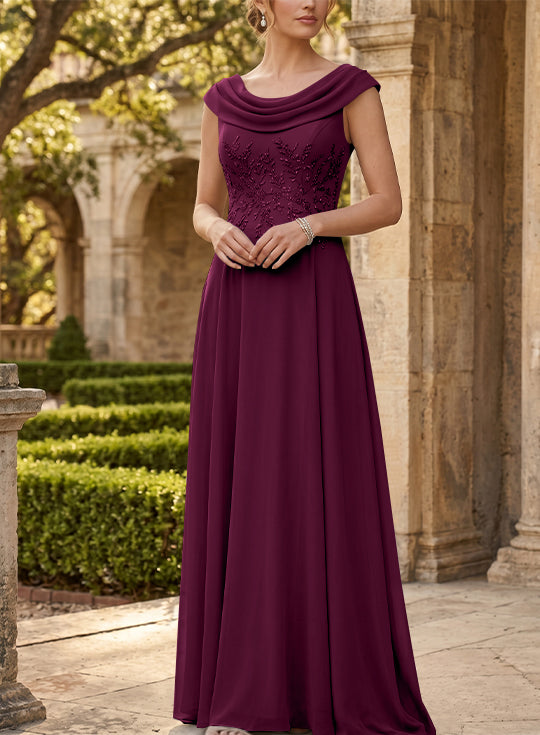 Robe mère de la mariée, Ligne A/Princesse, Col Rond, Mousseline, Sans Manches, Longueur au Sol, Dentelle