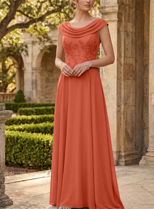 Robe mère de la mariée, Ligne A/Princesse, Col Rond, Mousseline, Sans Manches, Longueur au Sol, Dentelle