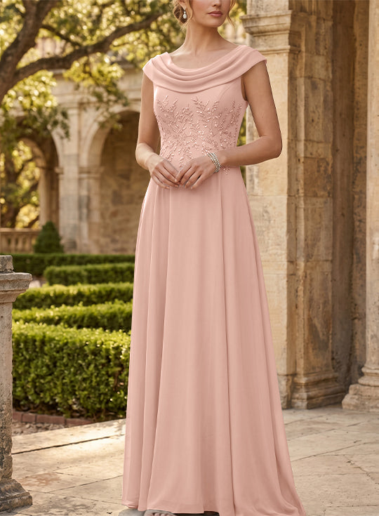Robe mère de la mariée, Ligne A/Princesse, Col Rond, Mousseline, Sans Manches, Longueur au Sol, Dentelle