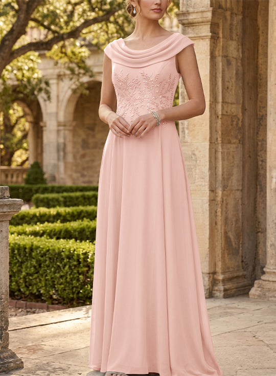 Robe mère de la mariée, Ligne A/Princesse, Col Rond, Mousseline, Sans Manches, Longueur au Sol, Dentelle