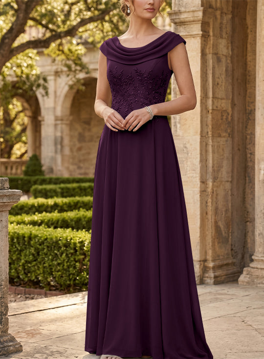 Robe mère de la mariée, Ligne A/Princesse, Col Rond, Mousseline, Sans Manches, Longueur au Sol, Dentelle