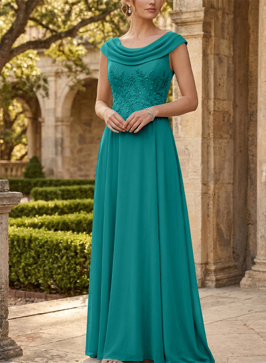 Robe mère de la mariée, Ligne A/Princesse, Col Rond, Mousseline, Sans Manches, Longueur au Sol, Dentelle