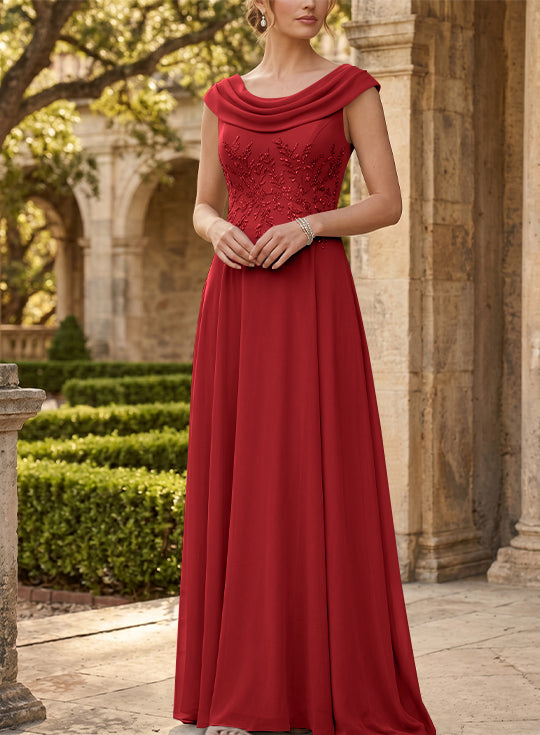 Robe mère de la mariée, Ligne A/Princesse, Col Rond, Mousseline, Sans Manches, Longueur au Sol, Dentelle
