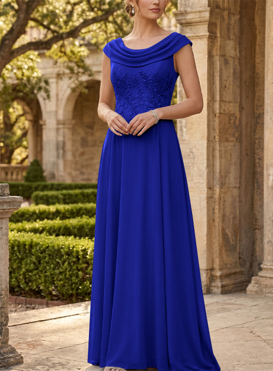 Robe mère de la mariée, Ligne A/Princesse, Col Rond, Mousseline, Sans Manches, Longueur au Sol, Dentelle