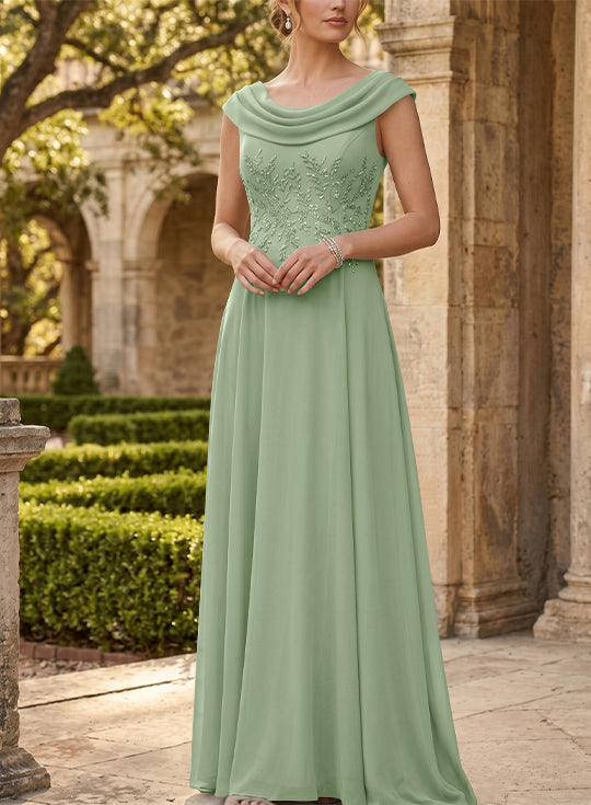 Robe mère de la mariée, Ligne A/Princesse, Col Rond, Mousseline, Sans Manches, Longueur au Sol, Dentelle