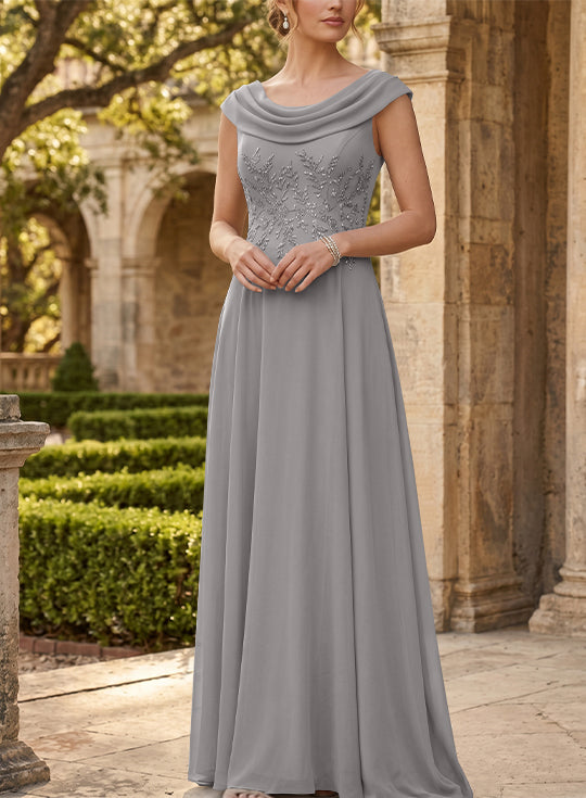 Robe mère de la mariée, Ligne A/Princesse, Col Rond, Mousseline, Sans Manches, Longueur au Sol, Dentelle