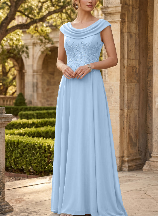 Robe mère de la mariée, Ligne A/Princesse, Col Rond, Mousseline, Sans Manches, Longueur au Sol, Dentelle