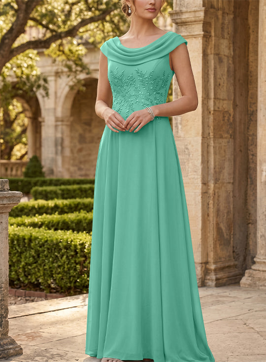 Robe mère de la mariée, Ligne A/Princesse, Col Rond, Mousseline, Sans Manches, Longueur au Sol, Dentelle