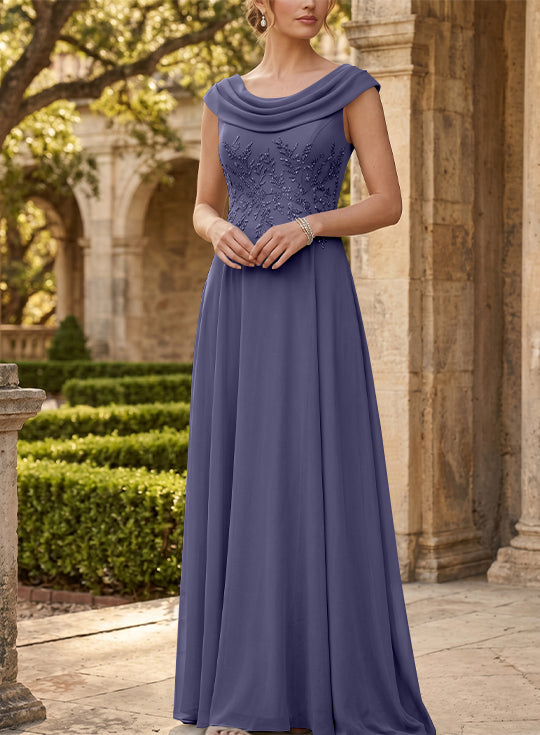 Robe mère de la mariée, Ligne A/Princesse, Col Rond, Mousseline, Sans Manches, Longueur au Sol, Dentelle