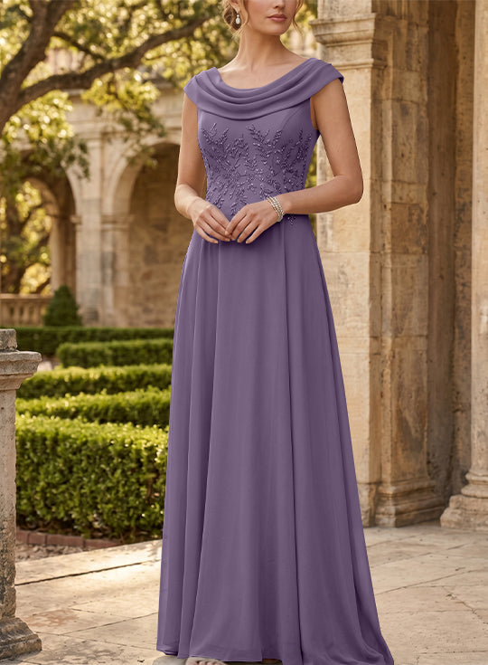 Robe mère de la mariée, Ligne A/Princesse, Col Rond, Mousseline, Sans Manches, Longueur au Sol, Dentelle