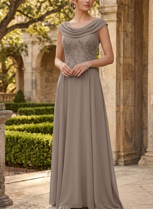 Robe mère de la mariée, Ligne A/Princesse, Col Rond, Mousseline, Sans Manches, Longueur au Sol, Dentelle